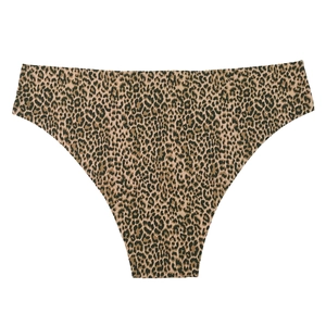 Detailed view of seamless leopard print panties with breathable fabric and cotton crotch