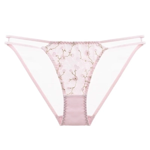 Culotte en dentelle rose et maille transparente avec broderie florale et fond coton