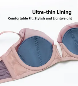 Detail view showing the ultra-thin breathable mesh lining of this soft wired bra