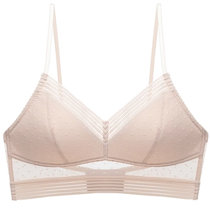 Französisches Spitzen-Bralette mit Rückenausschnitt und Pünktchenmuster in Beige