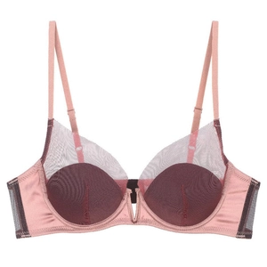 French Style Deep V Mesh Patchwork Sexy Bra Soft Wire Thin Breathable Minimizing Lingerie For Women Daily Wear