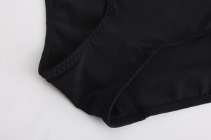 Detail view of seamless black underwear crotch with high-quality zig-zag stitching