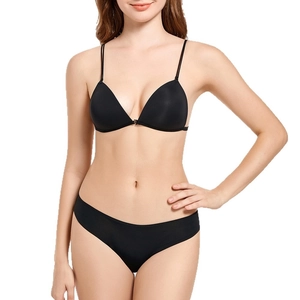 Nahtloses schwarzes Lingerie-Set mit Vorderverschluss und dünnen Trägern für Damen