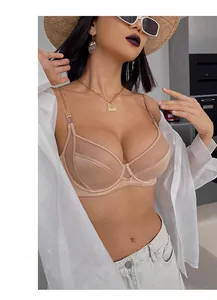 Dettaglio di lingerie francese in pizzo beige con rete trasparente e seta morbida