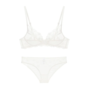 Witte bloemen kant lingerie set met ultra-dunne mesh beha en bijpassende slip