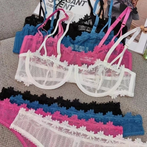 Ensemble lingerie française sexy en dentelle ultra-fine avec broderie florale et armatures
