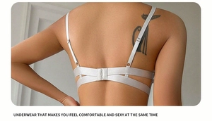 Detailed back view of sexy lace bra with adjustable straps and double cross design