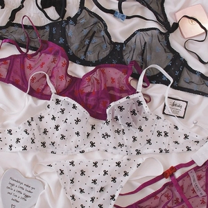 Set lingerie in pizzo con ricamo a farfalla e design in rete trasparente