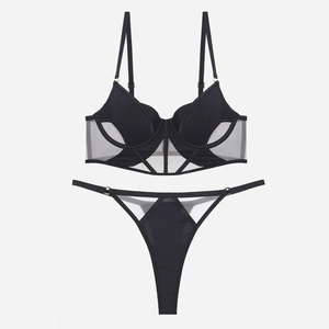 Français Sexy Mesh Corset Soutien Gorge Et Culotte Pour Femmes Ultra Mince Transparent Bustier Top Lingerie String Ensemble