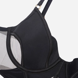 Soutien-gorge corset en maille noire style français avec boucles dorées et coton fin