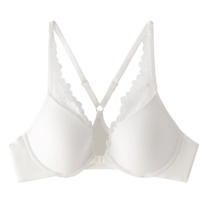 Soutien-gorge blanc à fermeture avant avec bonnets lisses et dos en Y avec dentelle