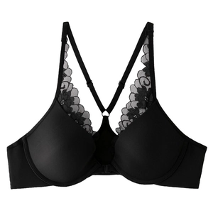 Soutien-gorge noir sans couture avec fermeture frontale et dos nageur en dentelle chic