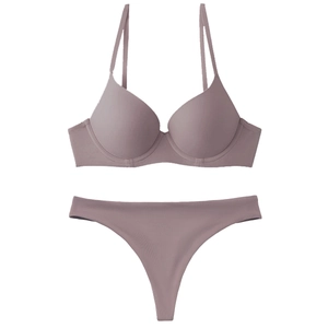 Minimalist dusty purple seamless bra set with smooth 3/4 cups and matching thong