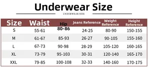 Detailed size chart for seamless high-waist underwear from size S to XXL with measurements
