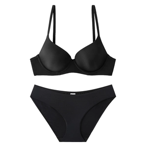 Seamless black push-up bra set with soft underwire and matching briefs for curvy women