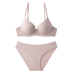 Seamless light pink lingerie set with smooth satin finish bra and matching panties