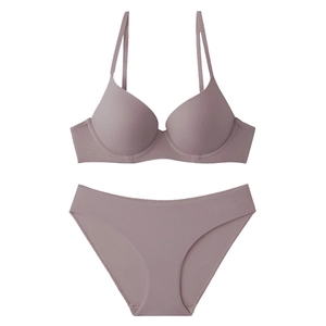 Detail view of seamless mauve lingerie set with smooth wireless bra and matching panties
