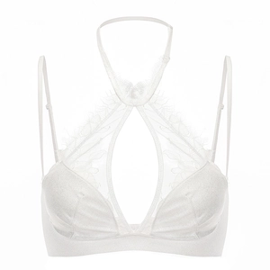 Reggiseno francese in pizzo bianco con scollo all'americana e tessuto luccicante