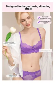 Detail of lavender lace lingerie set with 0.2mm ultra-thin pads and soft underwire support