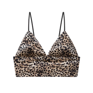 French style leopard print satin bralette with thin straps and triangle cups