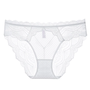 Sexy white sheer floral lace panties for women featuring delicate scalloped lace edges