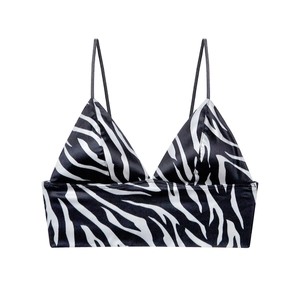 French style zebra print satin wireless triangle bralette with thin shoulder straps