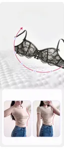Detail view of black floral lace bra featuring ultra-thin hollow mesh and soft steel rings
