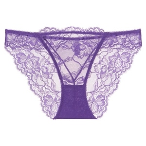 Culotte en dentelle violet foncé pour femme avec motifs floraux et bords en dentelle