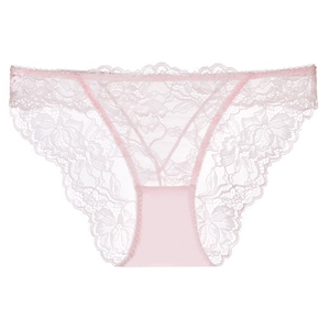Culotte sexy en dentelle florale rose pour femme avec gousset en coton et taille basse
