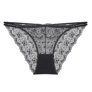 French Style Sexy Lace Panties For Women Thin Transparent Mesh Floral Pattern Low Waist Bowknot Bikini Underwear