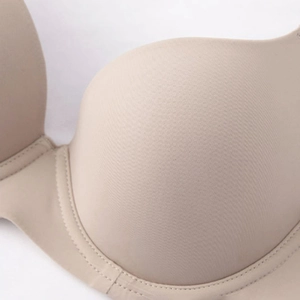 Close-up of seamless nude bra showing high-quality knitted fabric texture and cup support