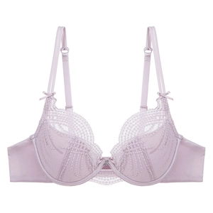 Lavender lace bra for women featuring delicate floral patterns and adjustable straps