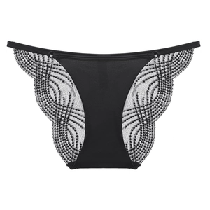 Sexy schwarze Spitzenunterwäsche für Damen mit Schmetterlingsmuster und Baumwollzwickel