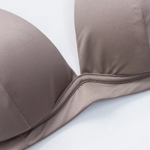 Seamless French style triangle cup bra in taupe with smooth silky finish and fine stitching