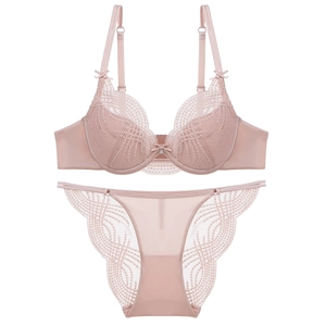 Women French Lace Rhinestone Bra and Panty Top And Bottom Lingerie Set Elegant Underwired Thin Mold Cup Intimates