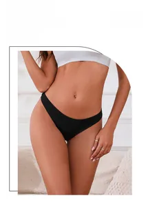 Detailed view of seamless black thong underwear with comfortable low waist design