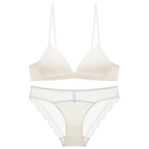 French Sexy Seamless Triangle Cup Wireless Bra Top And Bottom Thin Breathable Minimizing Lingerie With Adjustable Straps