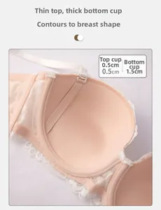 Lace bra detail with 0.5cm top and 1.5cm bottom thick padding for push-up effect