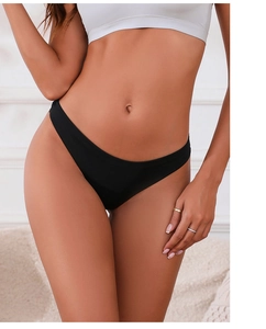 Detail view of seamless low-waist black bikini panties with high elasticity cotton crotch