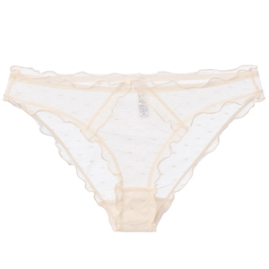 Mutandine in pizzo mesh bianco crema con motivo a pois e bordi a volant sexy