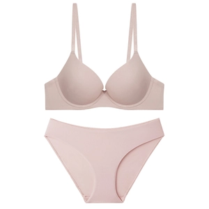 Seamless mauve lingerie set featuring a smooth full-coverage bra and matching panties
