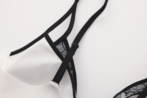 Close-up of contrast lace detailing and adjustable straps on a French style bra