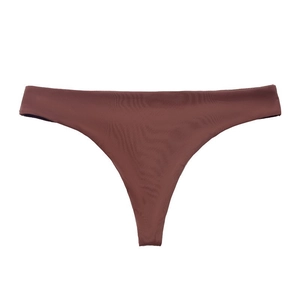 Seamless low-rise thong in reddish-brown fabric with soft texture and cotton crotch