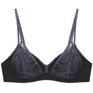 French style wireless lace bra in black and purple with delicate embroidery and thin straps