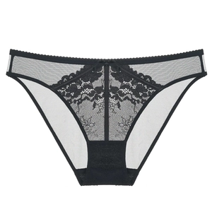 Slip sexy in pizzo nero stile francese con ricamo floreale e dettagli in rete velata