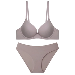 Seamless plus size purple-grey lingerie set with smooth wireless bra and matching panties