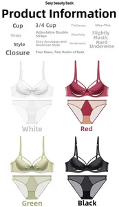 Detail view of four-color ultra-thin lace lingerie sets with adjustable shoulder straps