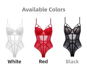 Bodys sexy en tulle en blanc, rouge et noir avec bretelles fines, vue d'ensemble