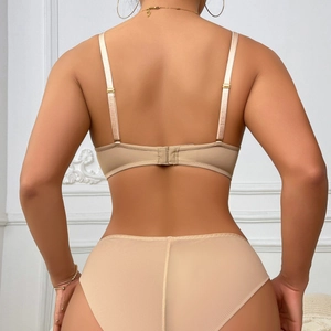 Seamless push up lingerie set with adjustable straps and back view on model