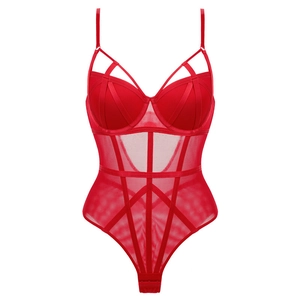 Body rouge élégant en maille avec bonnets à armatures et bretelles réglables